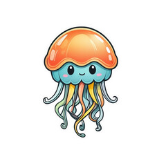 Adorable Jellyfish Serenity Sticker: Sweet and Smiling Jellyfish, a Playful Splash of Underwater Charm to Decorate Your Gadgets, Notebooks, and Infuse Your World with Oceanic Delight, generative ai