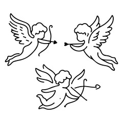Continuous one line drawing of Cupid isolated on white background. vector illustration for banner, poster, web, template, valentine's card,