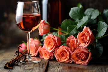 Obraz na płótnie Canvas Love Symphony - Valentine's Serenade with Wine and Rose