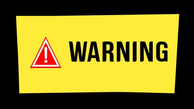 Animation of a billboard with a warning text and an alert icon, on a transparent background with an alpha channel of zero