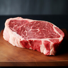 A quality cut of ribeye beef often marbled to add richness, a high-quality steak. For a restaurant, an unusual background.