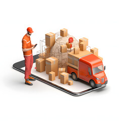 Person tracking a package on a smartphone isolated on white background, cinematic, png
