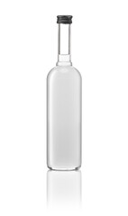 Clear glass vodka bottle mockup isolated on transparent