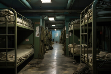 Beds in a military army barracks