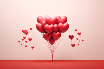 Perfect setting for Valentine's Day, made with colors that represent love, lots of heart-shaped balloons to celebrate Valentine's Day. Poetic, stuning, 3D rendering design illustration.