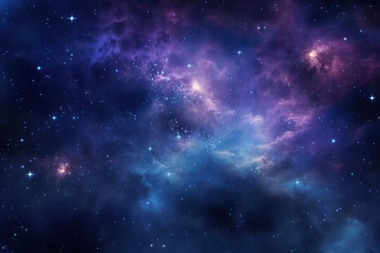  a space filled with lots of stars next to a sky filled with lots of bright blue and purple hues.