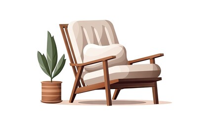 Fototapeta premium A stylish wooden chair with soft pillows, isolated on a white background, presenting a perfect blend of comfort and modern interior aesthetics.