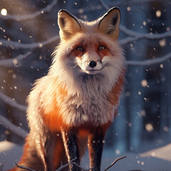 Portrait of a red fox in a snowy night