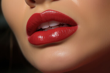 Beauty red lips makeup, sensitive mouth close-up