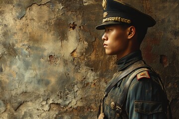 Chinese soldier portrait. Soldier of China realistic detailed photography texture