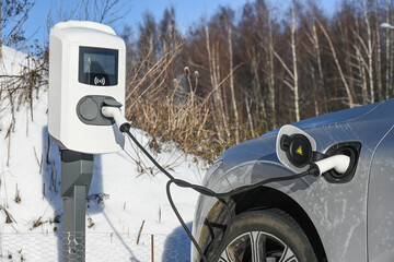 station recharge charge auto voiture electrique hiver neige