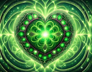 Green Glowing Heart Chakra Mandala 
