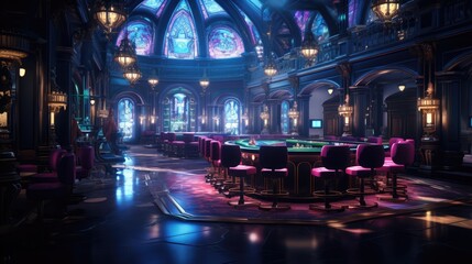 Fototapeta premium luxury casino, interior view, neon colors