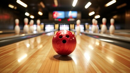 Bowling ball on lane with blurred background