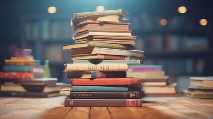 A stack of books, a book upside down Ai generated art