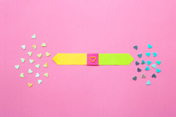 Bar indicating directions that separates opposing groups with a heart on a level that marks the central point of balance