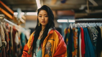 Asian Retro fashion enthusiast people in a 90s and 2000s inspired style. Young asian  woman or girl