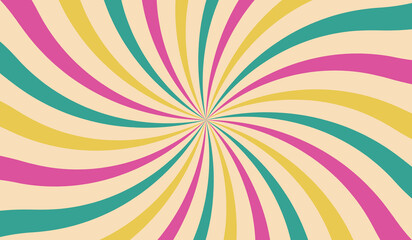 Groovy retro swirl burst, summer and carnival background. Vector illustration