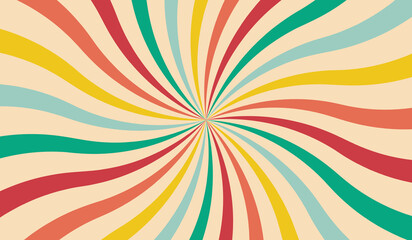 Groovy retro swirl burst, summer and carnival background. Vector illustration