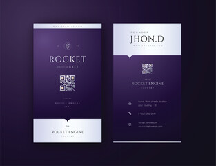 Masculine Elegance Vertical Business Card EWditable Template, Stylish Dark Purple Business Card with Glossy Silver and Gold Accents