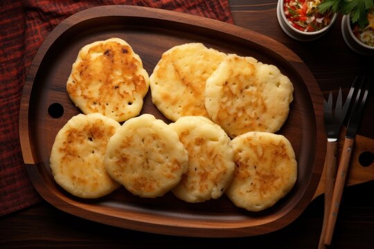  a close up of a plate of food on a table with utensils and a bowl of food in the background.