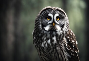 Great Grey Owl or Lapland Owl, Strix nebulosa isolated of black background 