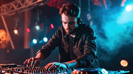 Portrait of a DJ playing music in a nightclub