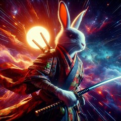 Samurai Habbit on the space abstract
