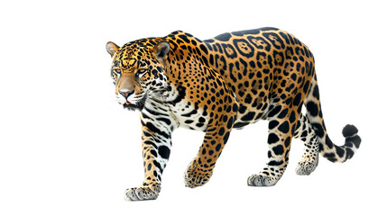 Powerful Leopard Gracefully Walks Across White Background