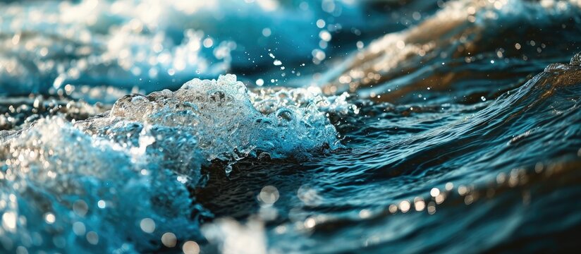 A water sample from the river Water intake Water abstraction Water diversion. Copy space image. Place for adding text or design