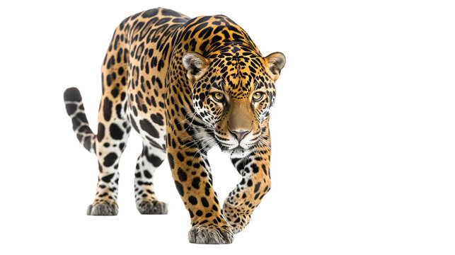 Majestic Leopard Walking Across White Surface