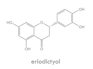Eriodictyol structure. Bitter-masking flavanone (flavonoid).