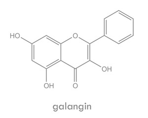 Galangin structure. Molecule of flavonol (flavonoid) found in plants.