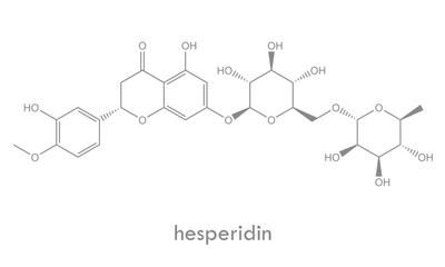 Hesperidin structure. Molecule of flavanone glycoside found in citrus fruits.