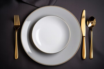  a close up of a plate with a knife, fork and spoon next to a plate with a knife and fork on it.