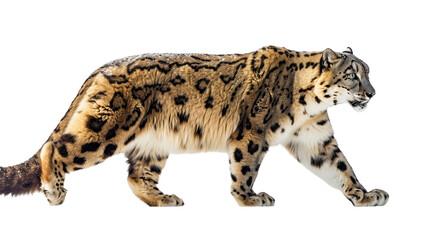 Snow Leopard Walking on White Background
