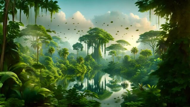 wallpaper jungle and leaves tropical forest mural parrot and birds butterflies background video