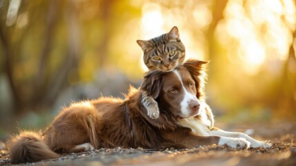 a cat sitting on a dog