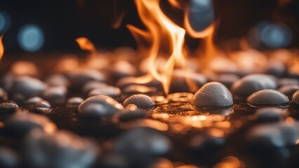 close up of a burning A fire burning coals crackled and hissed, sending sparks and smoke into the air. The coals were black and hard, but still warm and glowing 