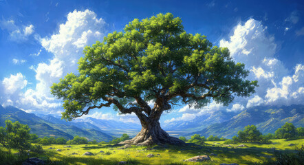 Obraz premium Majestic tree against a landscape.
