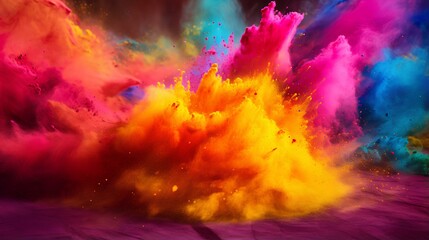 Abstract art powder paint on white background. Colorful powder splatted background for Holi celebration.