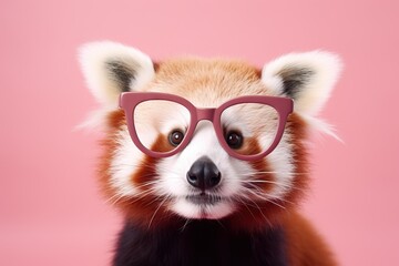 red panda portrait banner with a soft pink background Peach Fuzz