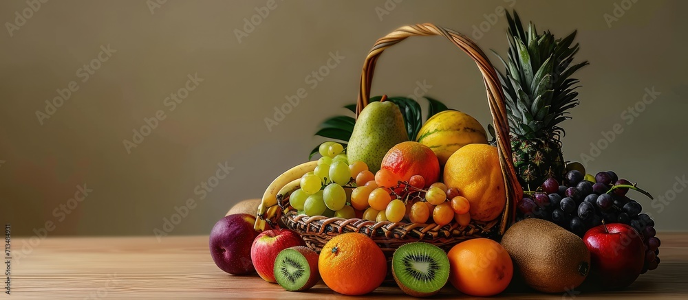 Aufkleber Assortment of exotic fruits in basket isolated on white. Copy space image. Place for adding text or design