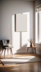 Empty Canvas board hanging in an living room