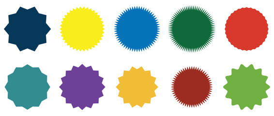 Set of vector starburst, sunburst badges. Simple flat style Vintage labels. Design elements. Colored stickers. A collection of different types and colors icon. eps 10