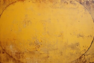  a yellow circle painted on the side of a yellow wall with a black spot in the middle of the circle.