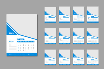 2024 happy new year calendar template design