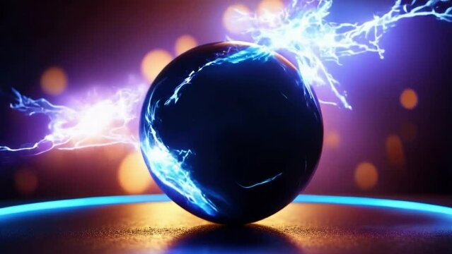 Colorful lightning ball on black background. Loopable. AI generated