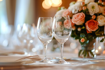 Closeup shot of wedding dining table setup
