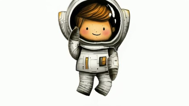 Astronaut boy waving and jumping.